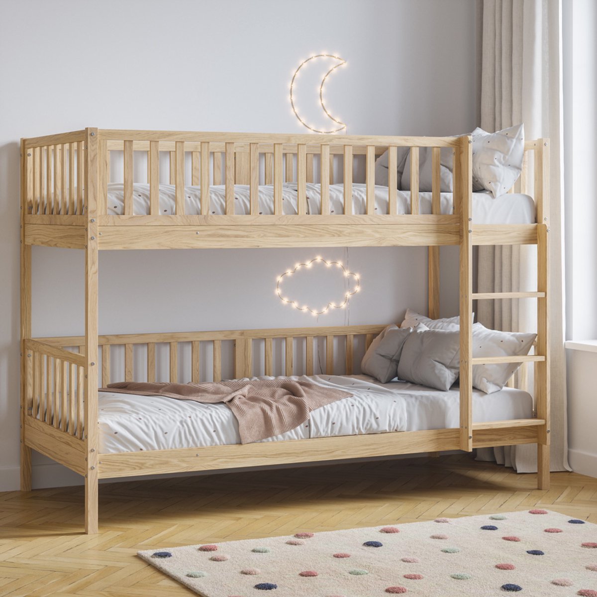 Petite Amélie Stapelbed «Plume» – 200x90 cm – Naturel – massief grenenhout – robuuste constructie