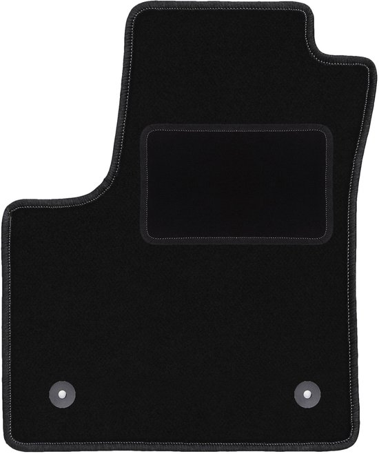 Tapis conducteur noir avec coutures grises et un repose-talon renforcé.