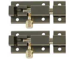 AMIG schuifslot/plaatgrendel - 2x - aluminium - 5 cm - brons - deur - schutting - raam slot