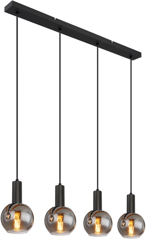 HOFSTEIN Hanglamp Bauro, hanglamp van metaal/glas in zwart/bruin, lamp 4 lampen in vintage/retro design met kap van bamboe ( 25 cm), hoogte max. 146 cm, 4 x E27, zonder lamp