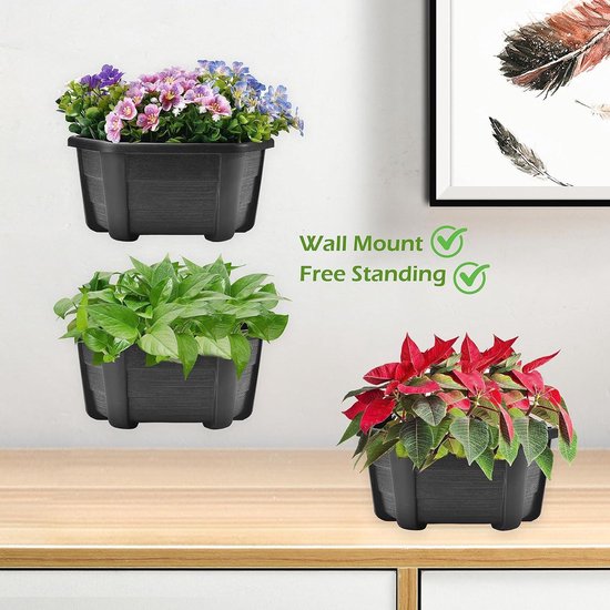 25cm Muur Opknanging Plantenbakken Plastic Retro Stijl Reling Opknanging Plantenbakken voor Balkon Hek Tuin Outdoor Indoor - Donkere Koffie
