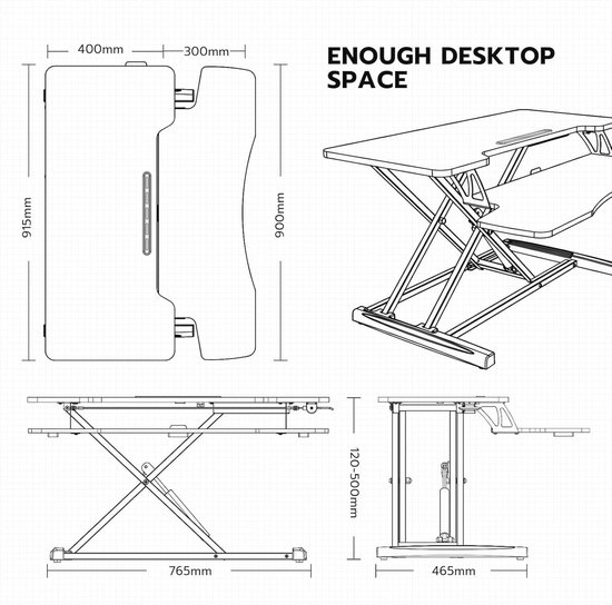 SENSE7 Bureau réglable Mobile Desk avec 4 roulettes, 70x52 cm, Bureau Assis-Debout Pliable, Plateau inclinable, Table Mobile pour Ordinateur Portable avec Crochet, Poste de Travail Ergonomique, Black