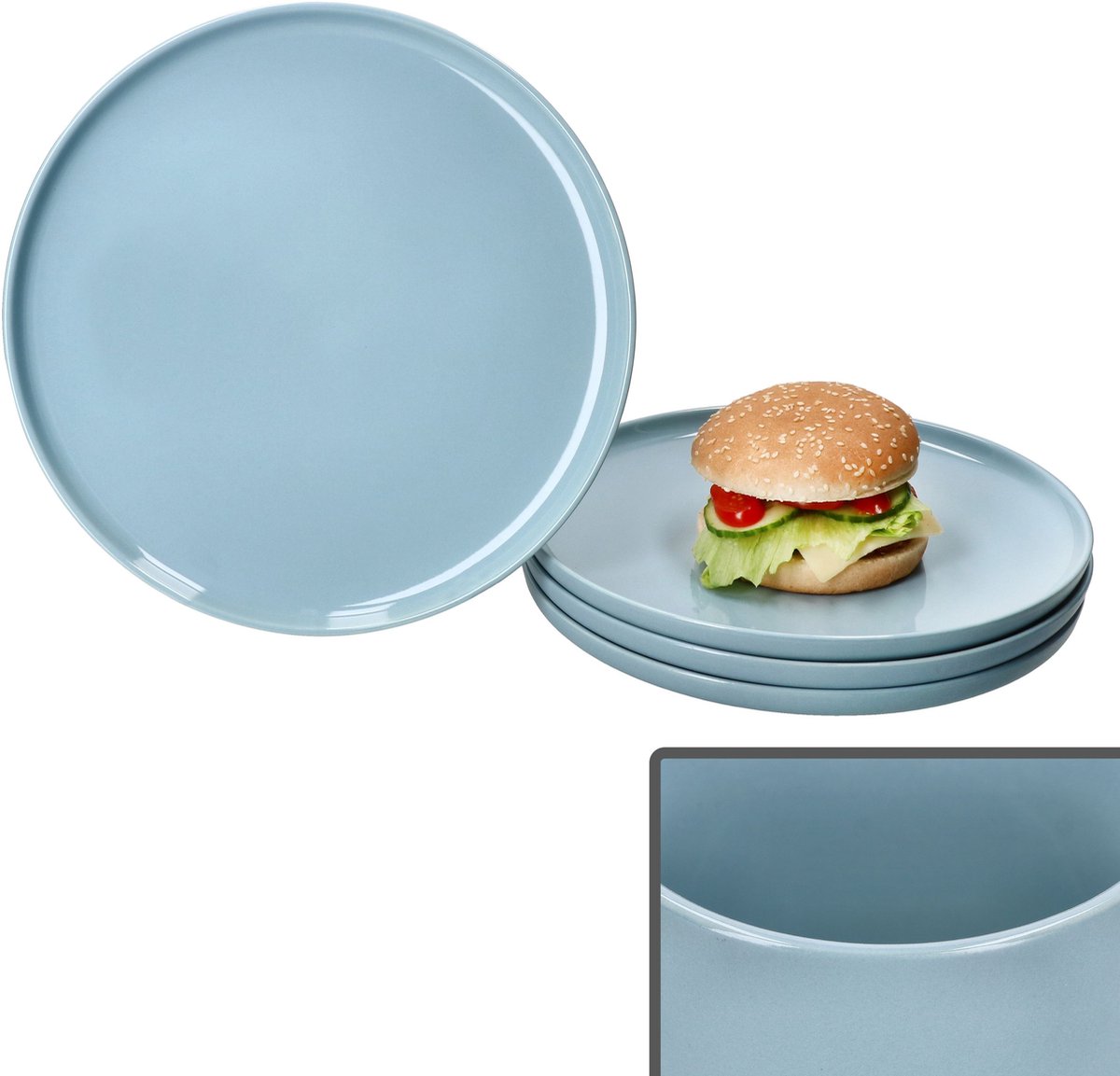 Set van 4 Jasper grijsblauwe steengoed dinerborden - 414196