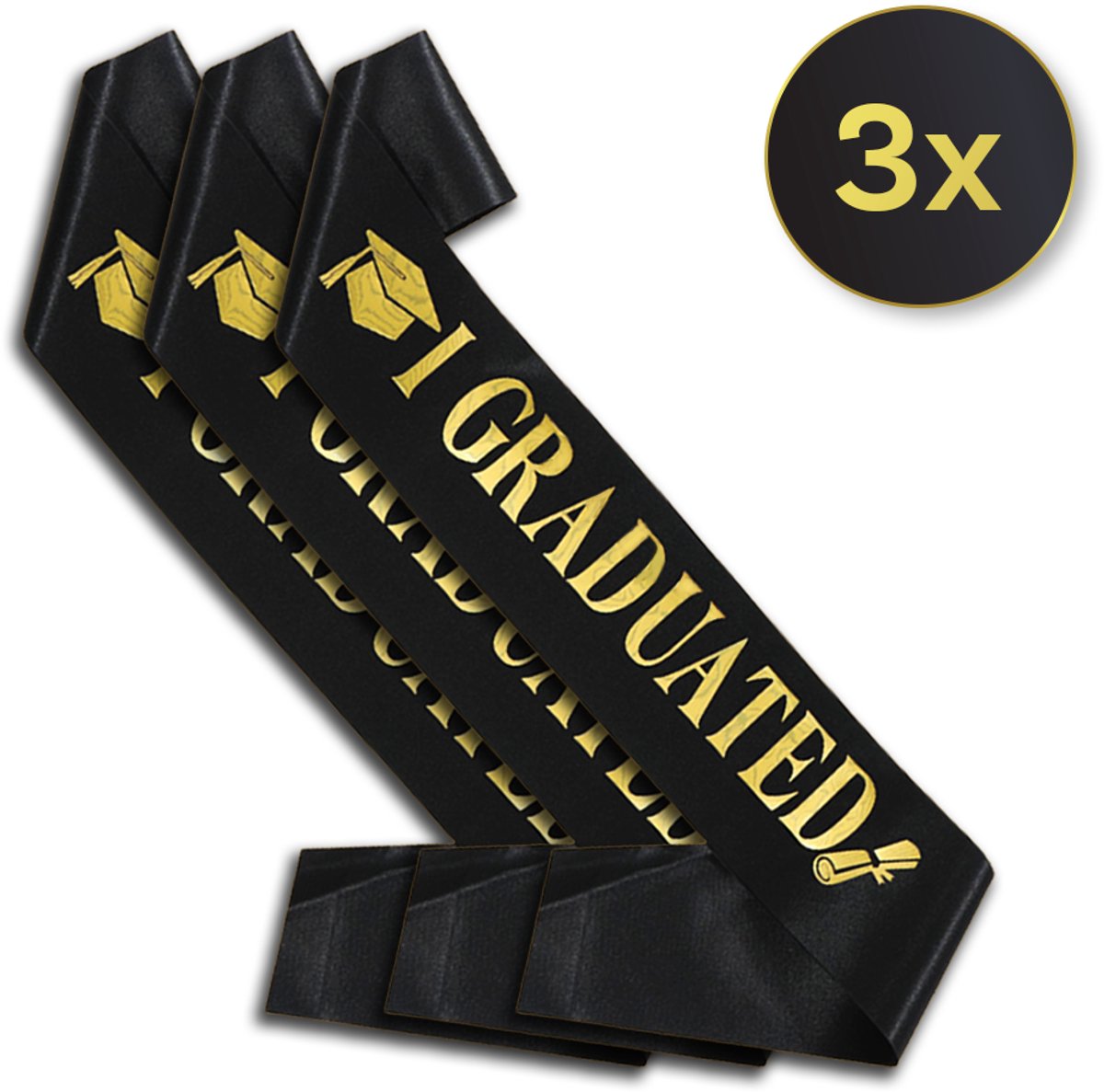 LUQ - Graduation Sjerp – Zwart met Gouden Tekst - 3 Stuks – Accessoire Geslaagd, Afstuderen & Graduation