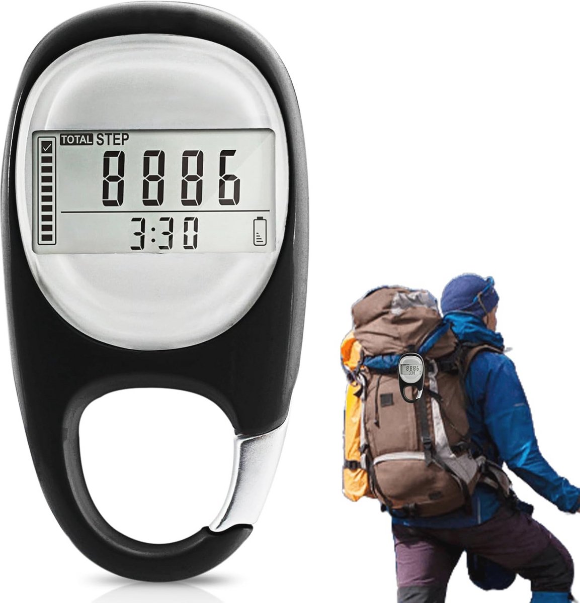 Draagbare 3D Stappenteller met Clip - Nauwkeurig zonder App voor Wandelen en Hardlopen