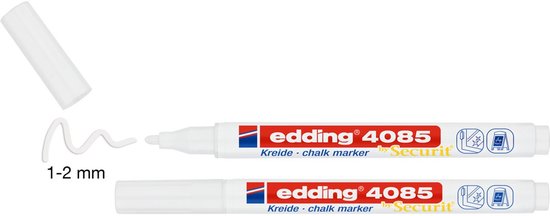 edding 4085 krijtmarker - 2 witte raamstiften - ronde punt 1-2 mm - raamstiften voor borden, ruiten, glas, spiegels - krijtstift voor ramen zijn afwasbaar en uitwisbaar