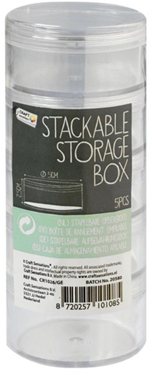 Craft Sensations Plastic Stapeldoosjes 4,5x2,5 cm Transparant 5 stuks.