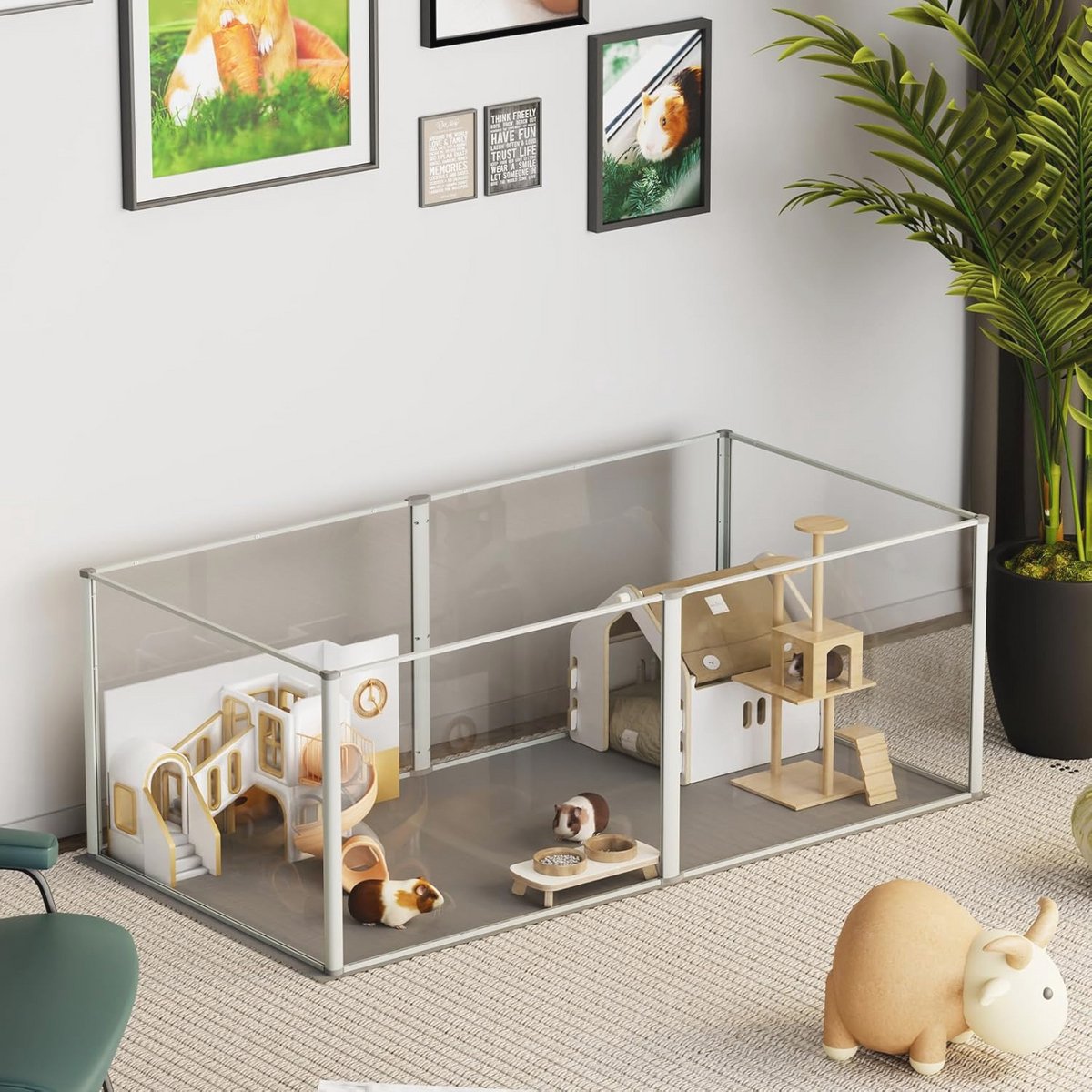 Acryl box voor kleine huisdieren indoor - 6-delige buitenren met waterdichte bodemplaten - Geschikt voor konijnen, cavia's, hamsters en meer