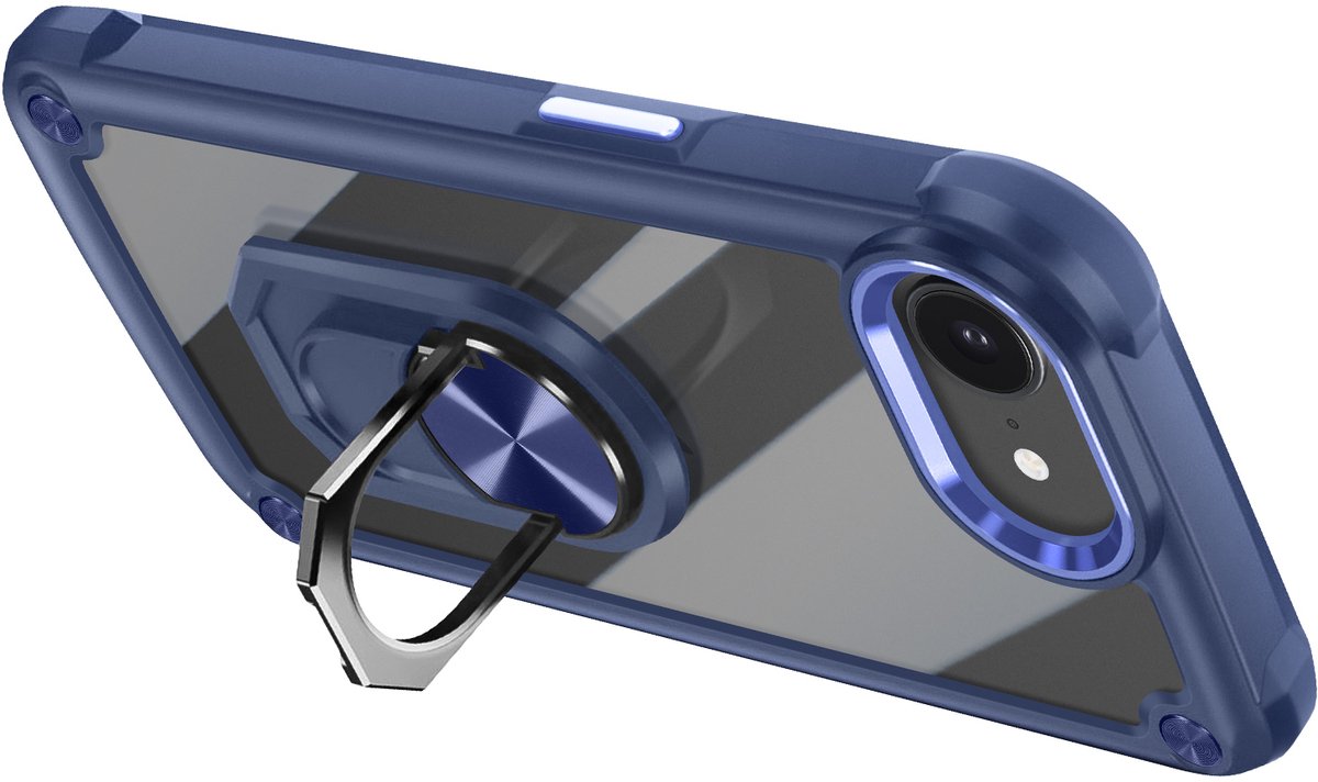 Avizar Hoesje Geschikt voor Apple iPhone 16e magnetische ring videohouder, Blauw