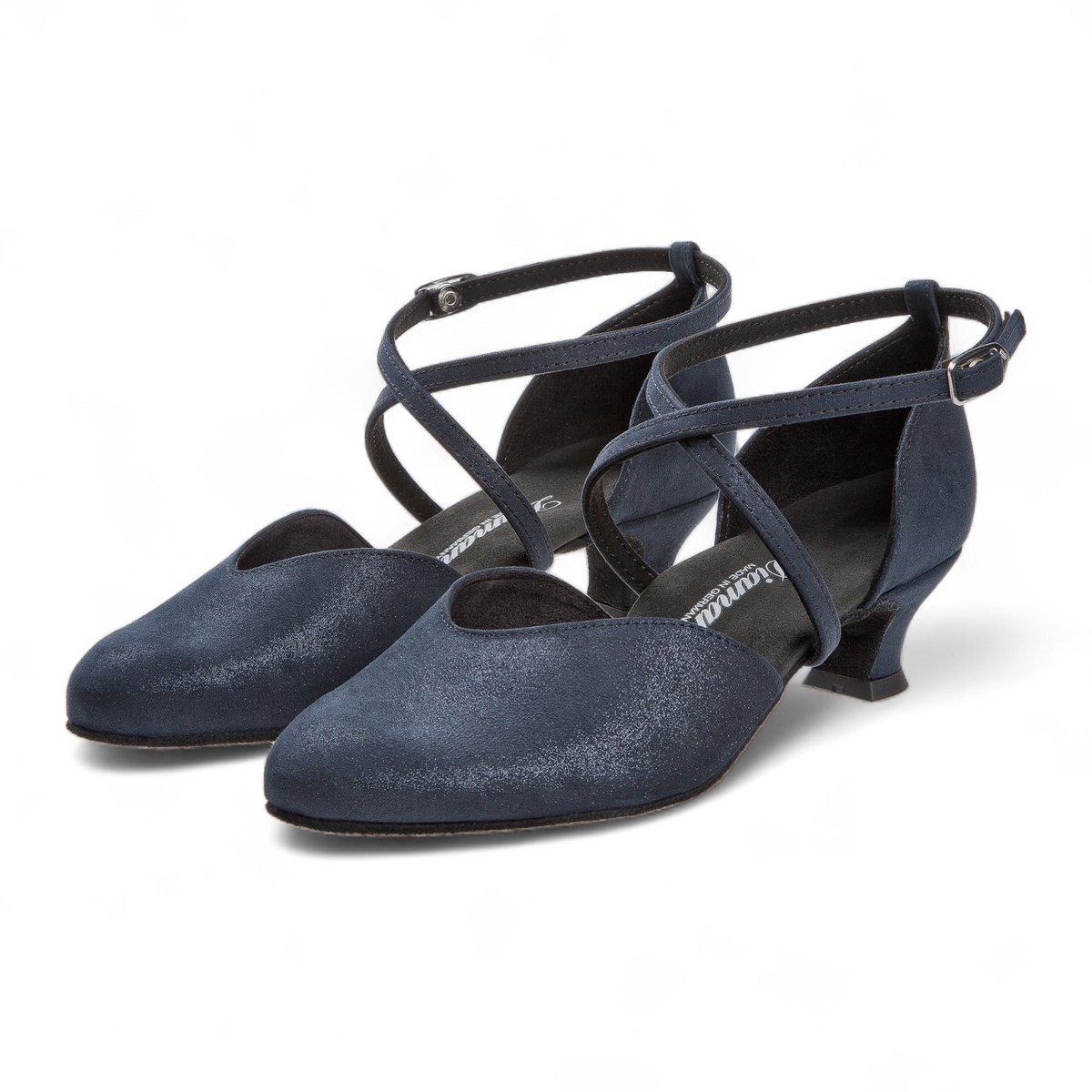 Diamant gesloten dames dansschoenen 170 - 013 - 537 - Fluweel Zilverglans - 4,2 cm Spaanse Hak - Gekruist hielbandje - Verstelbare drukknoopsluiting - Gesloten voorkant - Comfort voetbed - Stijldansen, Ballroom - Diamant - Blauw - 34.5