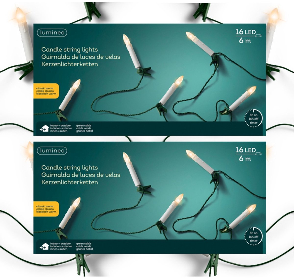 Lumineo Kerstboomverlichting - 2x - 16 kaarsen - klassiek wit - 6 m - kerstversiering