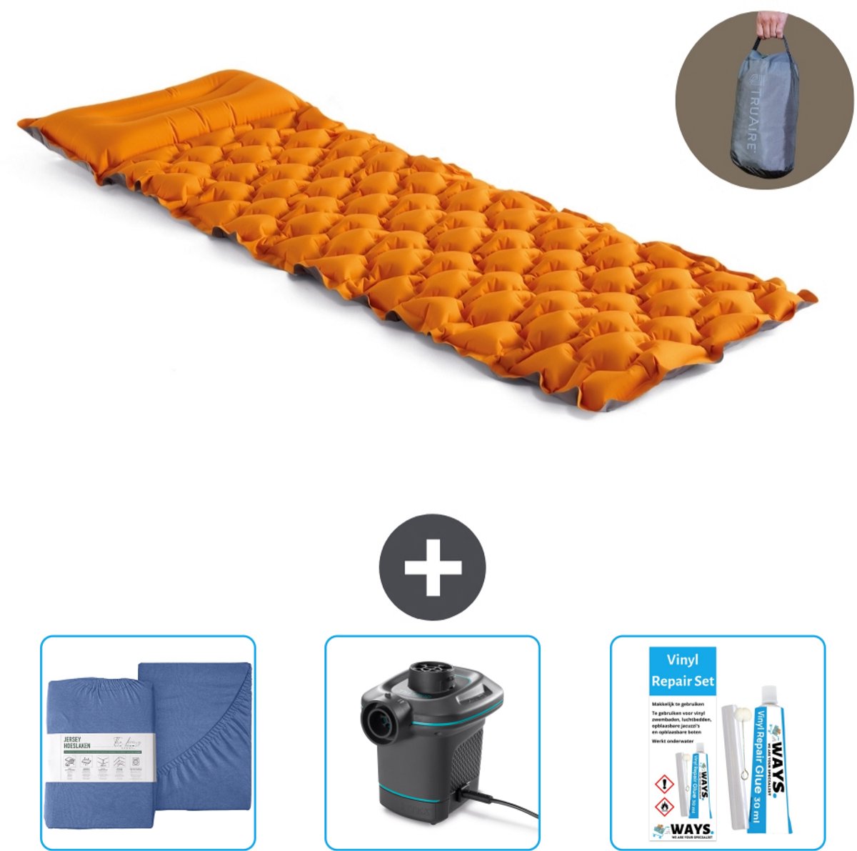 Intex Campingmat - 1-Persoons - 71 x 191 x 11 cm - Oranje - Inclusief Hoeslaken - Pomp en Reparatieset