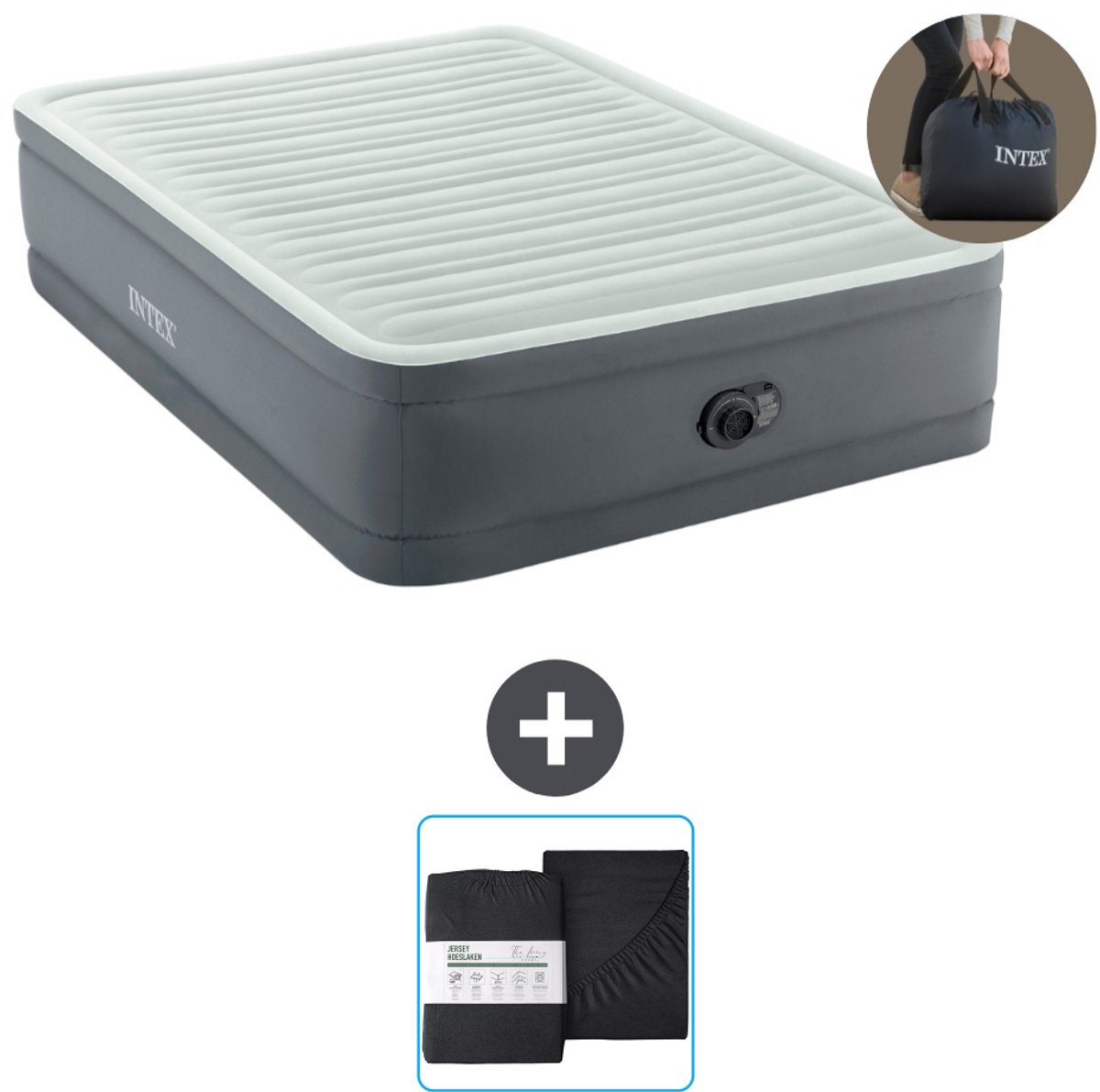 Intex Luchtbed - Twijfelaar - 137 x 191 x 46 cm - Grijs - Inclusief pomp en Hoeslaken