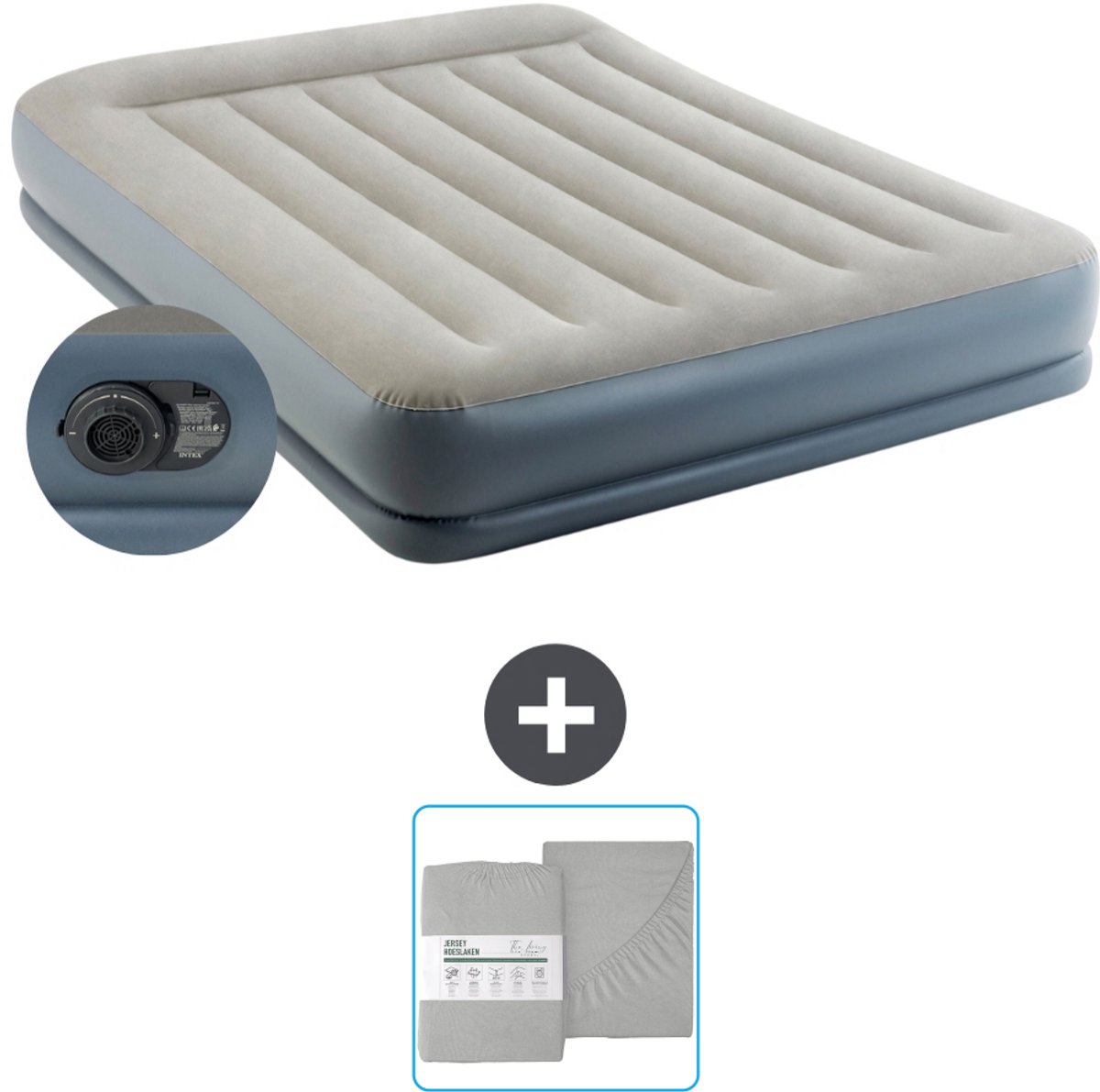 Intex Luchtbed - 2-Persoons - 152 x 203 x 30 cm - Grijs - Inclusief pomp en Hoeslaken