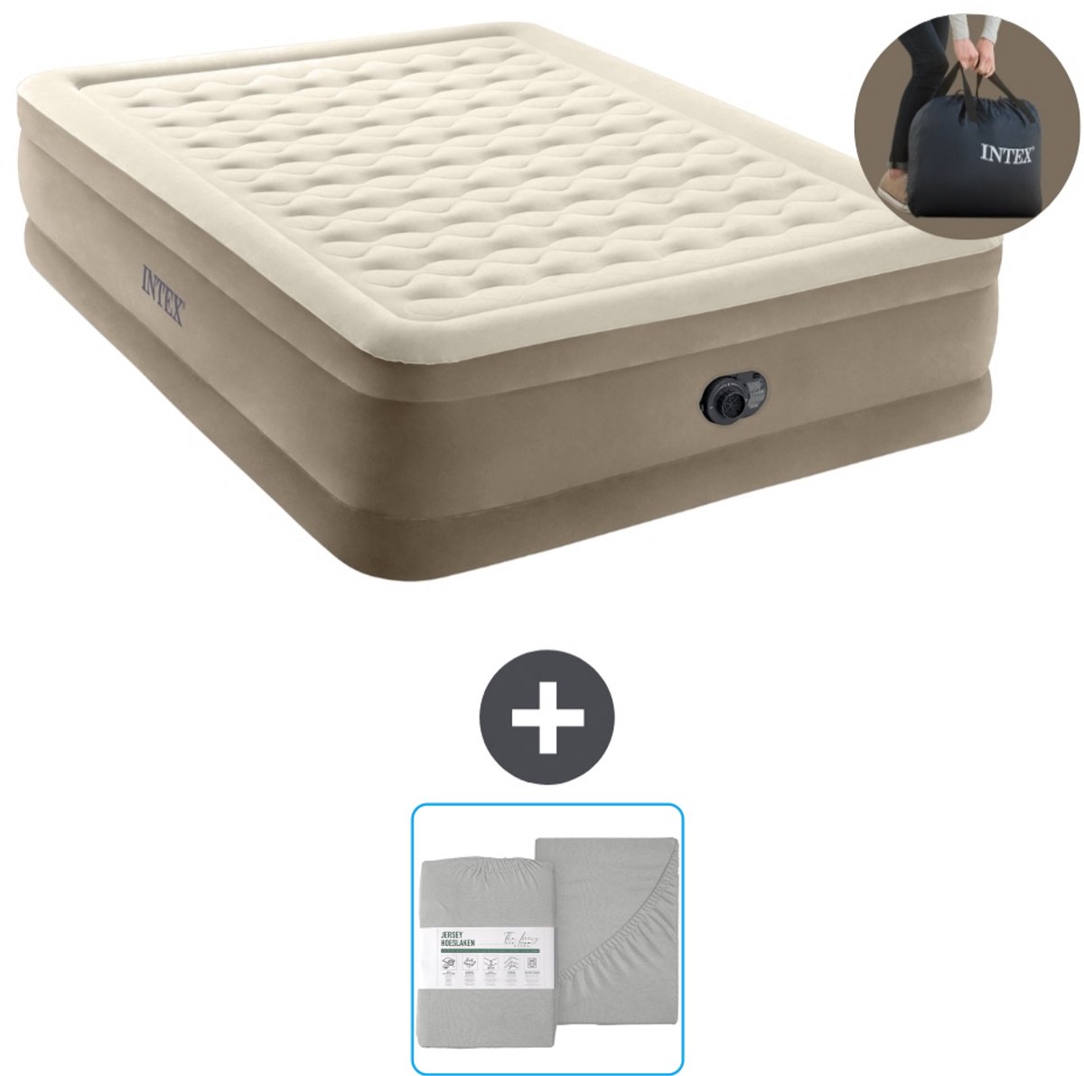 Intex Luchtbed - 2-Persoons - 152 x 203 x 46 cm - Beige - Inclusief pomp en Hoeslaken