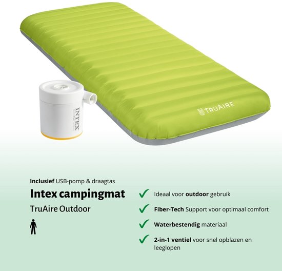 Intex Campingmat - 1-Persoons - 76 x 191 x 17 cm - Groen - Inclusief pomp en Hoeslaken van Merkloos — afbeelding 4