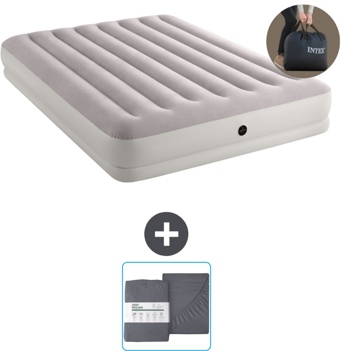 Intex Luchtbed - 2-Persoons - 152 x 203 x 30 cm - Grijs - Inclusief pomp en Hoeslaken