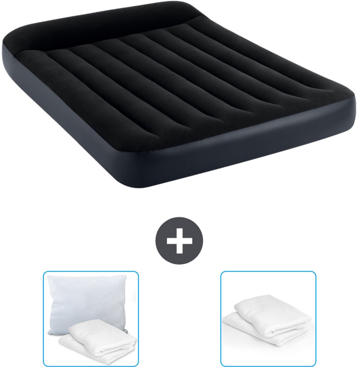 Intex Luchtbed - Twijfelaar - 137 x 191 x 25 cm - Donkerblauw - Inclusief Kussen en Kussenbeschermer