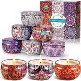 Geurkaarsenset met 9 stuks, bloemen geuren, natuurlijke sojawas, aromatherapie, cadeauset voor moeder, verjaardag, yoga en meer