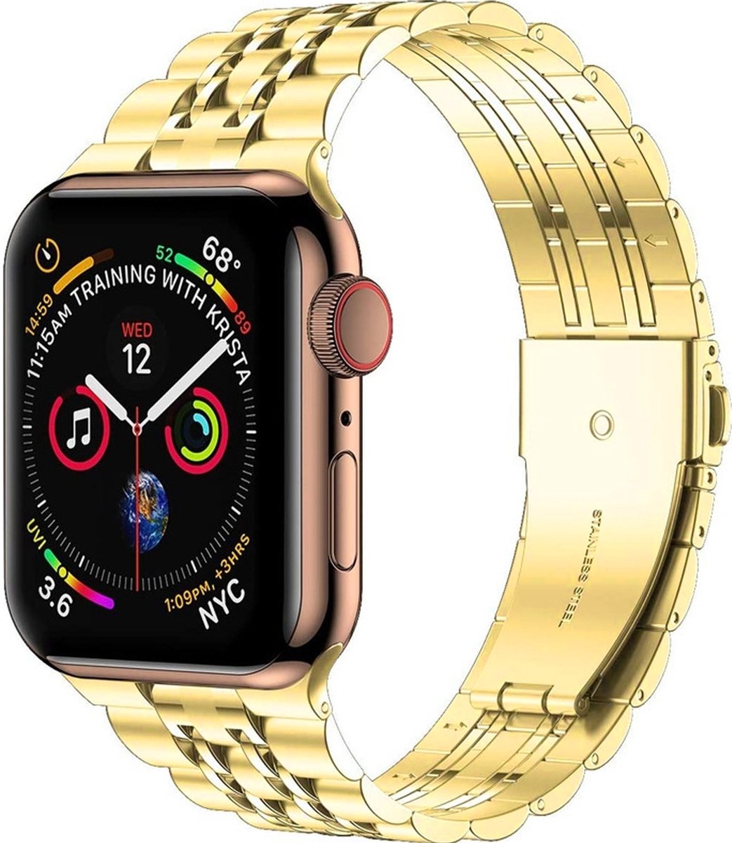 Mobigear Stalen Watch bandje geschikt voor Apple Watch Bandje Vouwsluiting | Mobigear Monaco - 49/46/45/44 mm - Goud