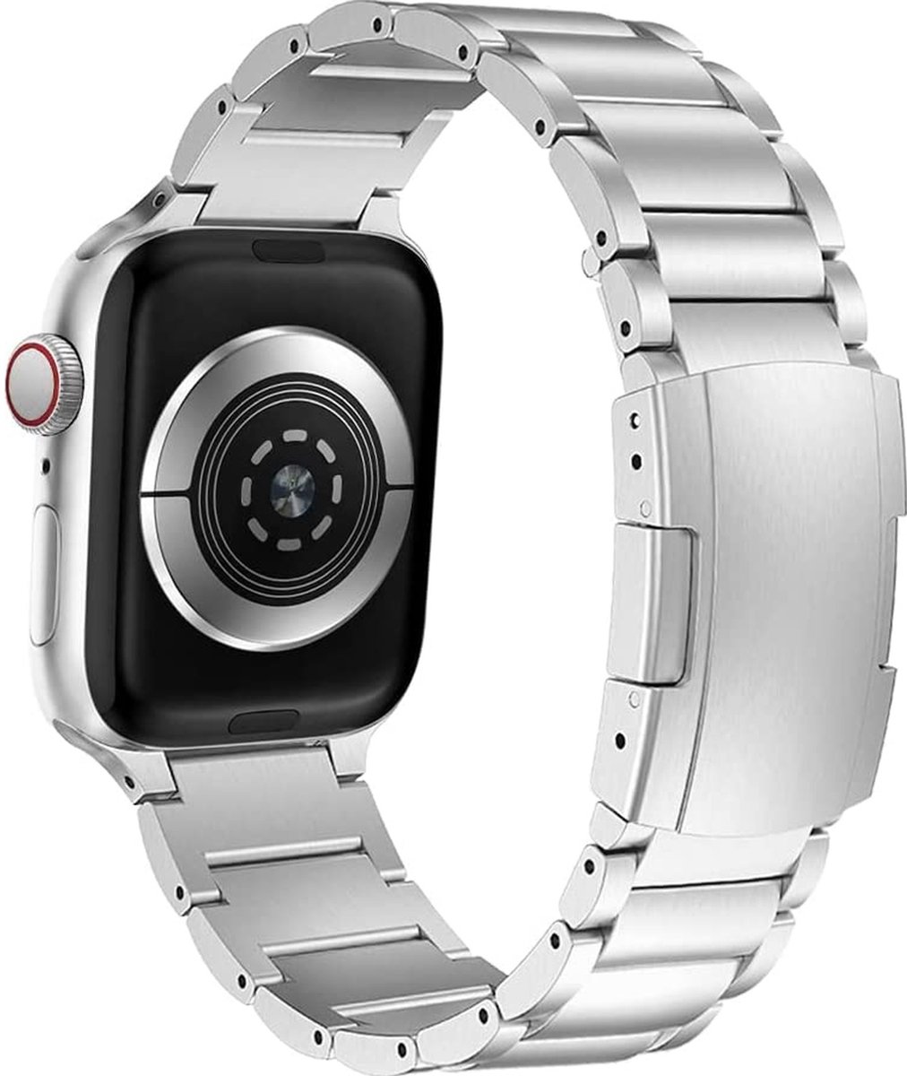 Mobigear Titanium Watch bandje geschikt voor Apple Watch Bandje Vouwsluiting | Mobigear Brisbane - 42/41/40/38 mm - Zilver
