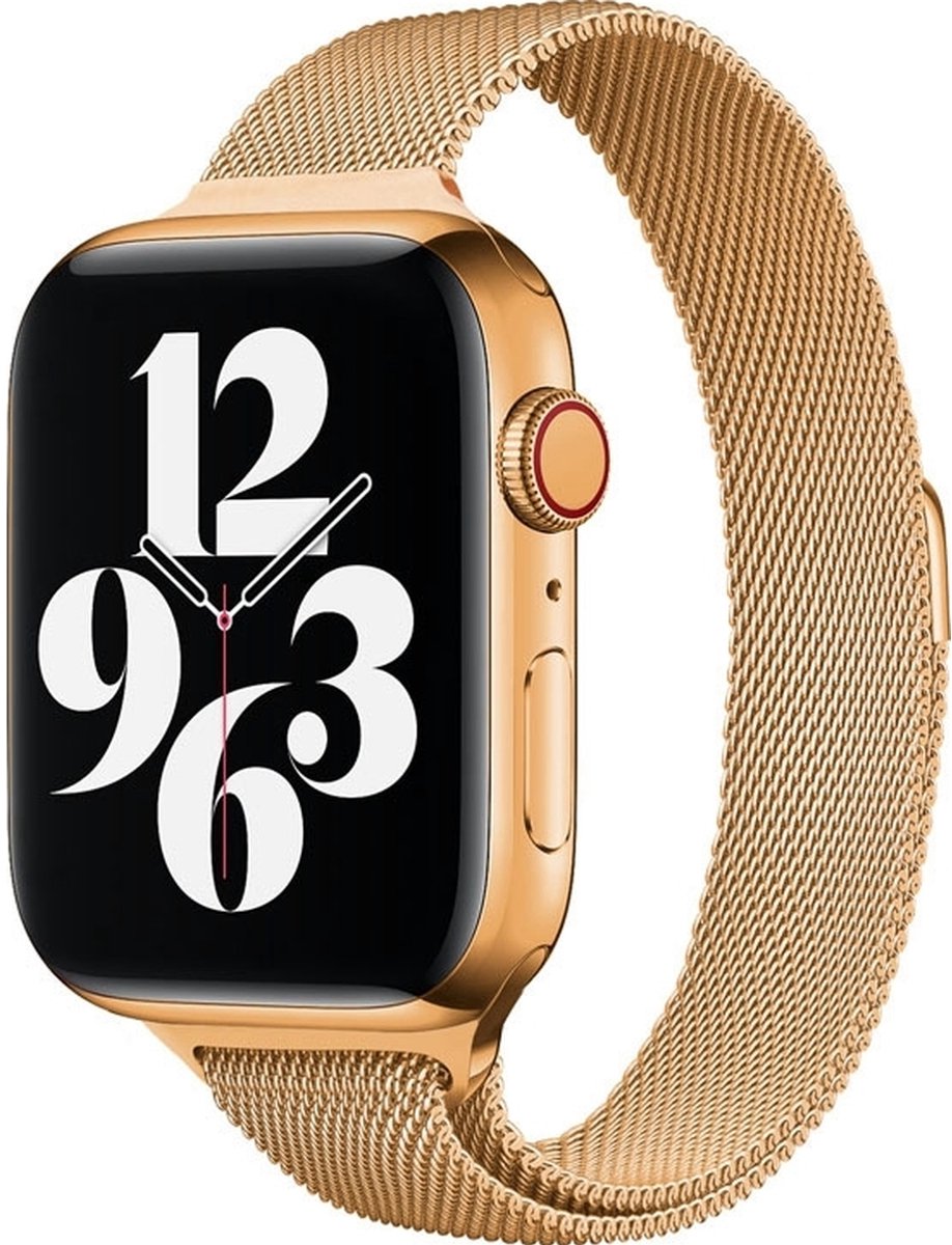 Mobigear Milanese Watch bandje geschikt voor Apple Watch Bandje Magneetsluiting | Mobigear Slim Loop - 42/41/40/38 mm - Goud