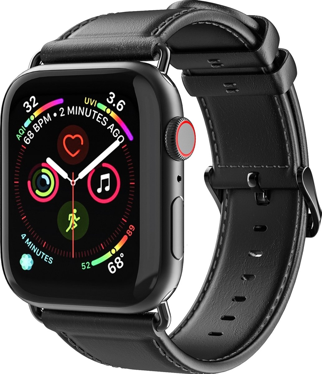 Dux Ducis Leren Watch bandje geschikt voor Apple Watch Bandje Gespsluiting | Dux Ducis Business - 49/46/45/44 mm - Zwart