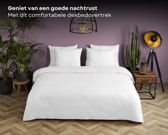HIP dekbedovertrek effen kleur - 1 persoons 140x200/220 cm - Wit - 100% Katoen satijn