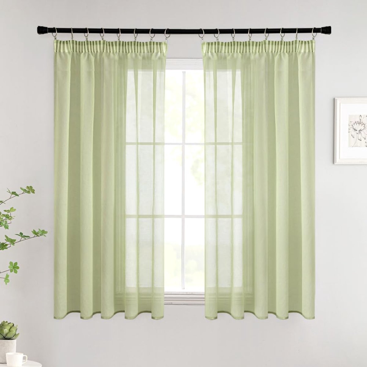 Unyqoos ® Stijlvolle Transparante Gordijnen voor Woonkamer en Slaapkamer met Modern Design, Set van 2, Groen, 140 x 145 cm