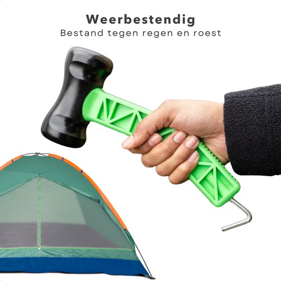 Cheqo® Kampeerhamer met Haringtrekker - Rubber hamer - Tenthamer - Campinghamer - Lichtgewicht - Outdoor Hamer met Haak - Kunststof