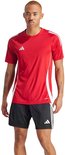 Rood sportshirt voor heren met witte accenten op de schouders en zijkanten. Het shirt heeft korte mouwen en een ronde hals.