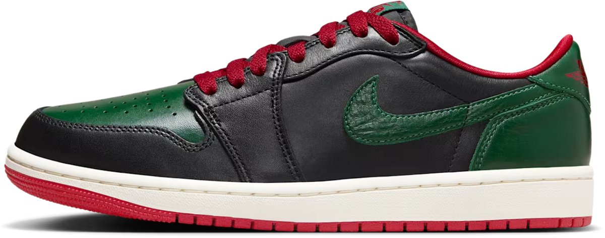 Nike Air Jordan 1 Retro Low OG - Maat 44.5 - Zwart / Groen / Rood - Sneakers Unisex - Doos Zonder Deksel