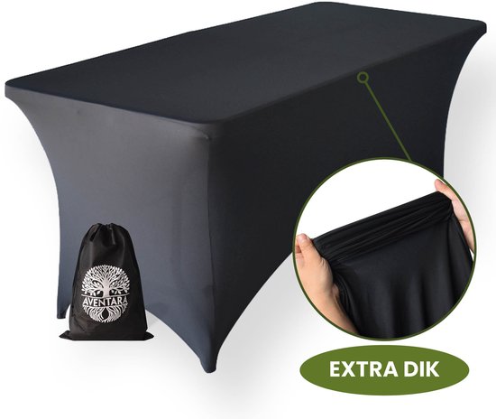 Nappe Zwart – 180 x 75 x 75 cm – Extra Épaisse – Housse Extensible de Luxe pour Table Pliante, Table de Buffet, Table de Fête, Table de Jardin et de Camping – Rok de Table Anti-Rayures et Anti-Froissement avec Sac de Rangement