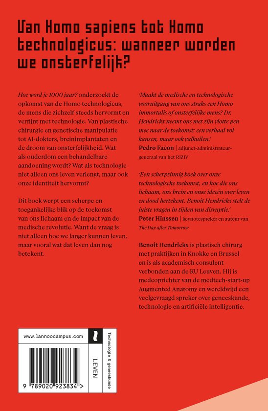 Achterkant van het boek 'Hoe word je 1000 jaar?', met tekst en een streepjescode.