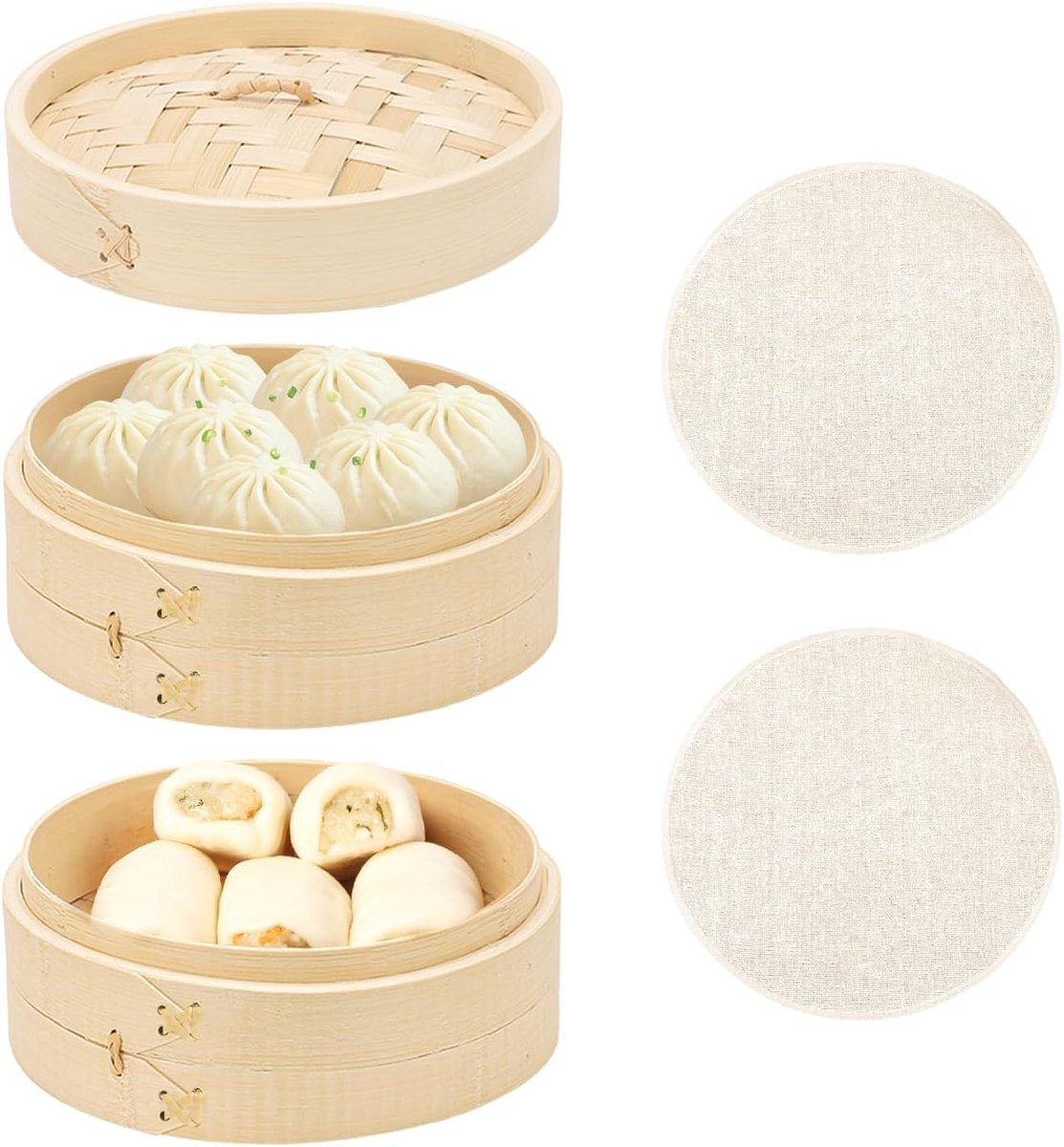 Bamboe Stoompan voor Gezond Koken - 2-laags Stoommand met Deksel voor Dim Sum, Groenten, en Meer - 15 cm