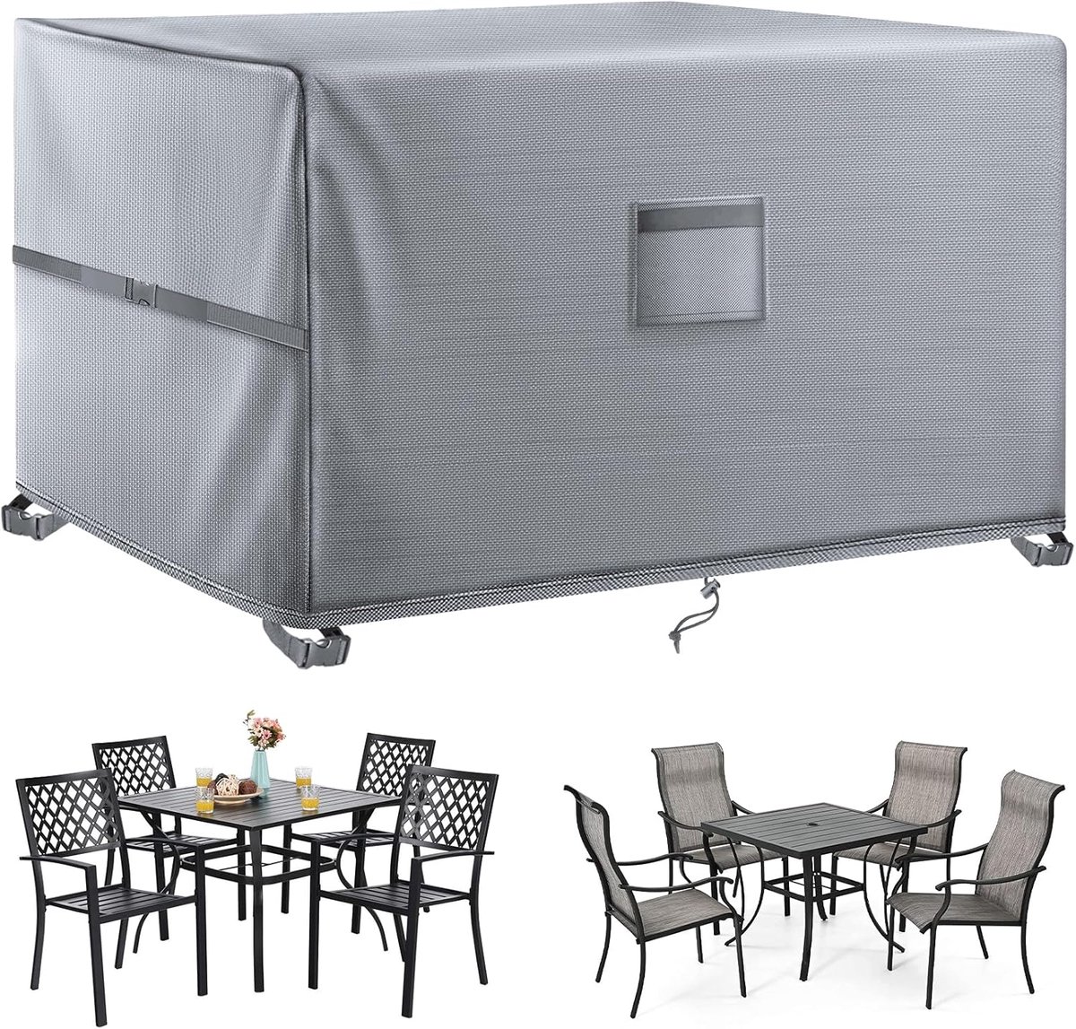 Famanu - Tuinmeubelhoezen, waterdichte tuinmeubelhoes, 150 x 90 x 75 cm, terrastafelhoezen, 420D zwaar belastbare Oxford-stof, rotan meubelhoes, winddicht, anti-uv, voor terras, buiten, grijs