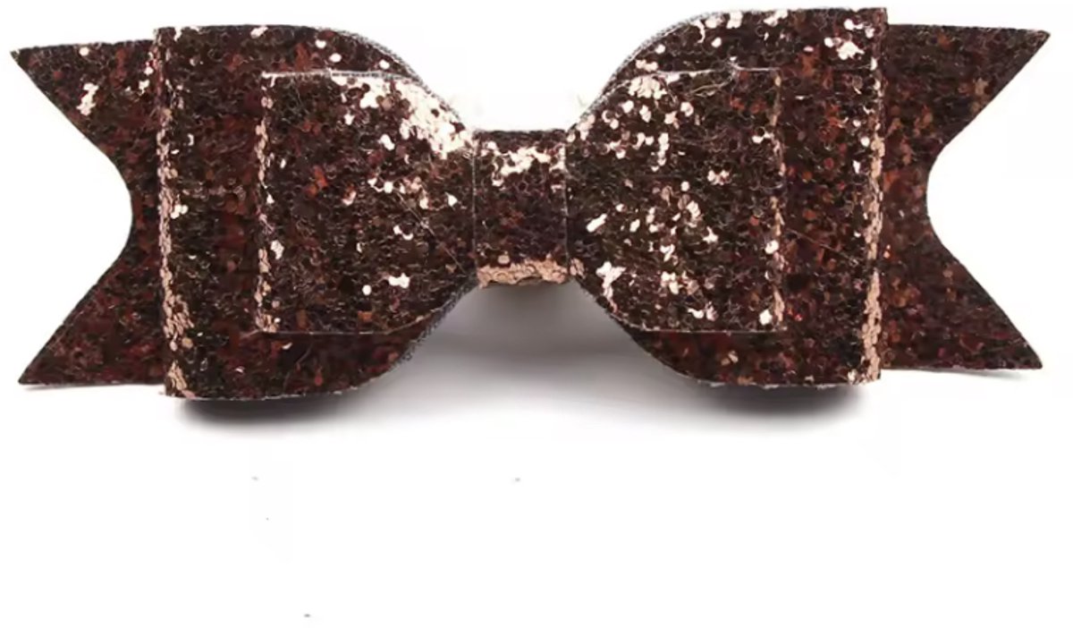 CHPN - Glitter haarspeld - Glitterstrik - Haarstrik - Haar accessoire - Bruin - Glitter - Kerst - Strik - Haarspeld - 9CM - Feest strik - Voor kinderen
