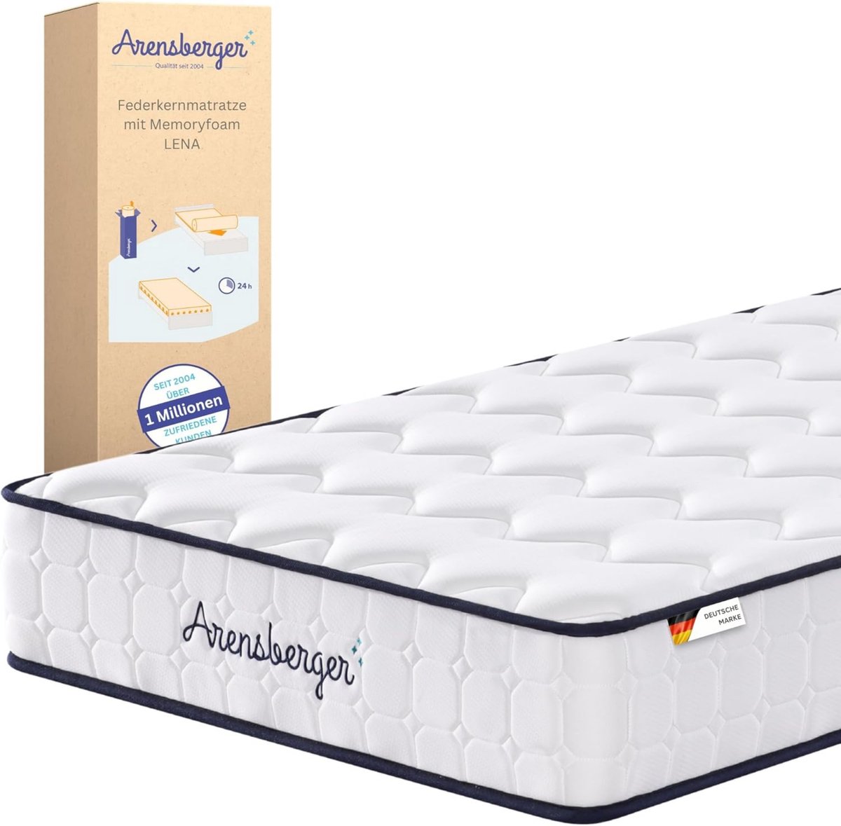 Arensberger LENA Springveermatras – 120cm x 200cm x 21cm – met Memory Foam, HR Pocketveringmatras, Hardheidsgraad H3/H4, Oprolmatras en Ergonomisch Slaapcomfort