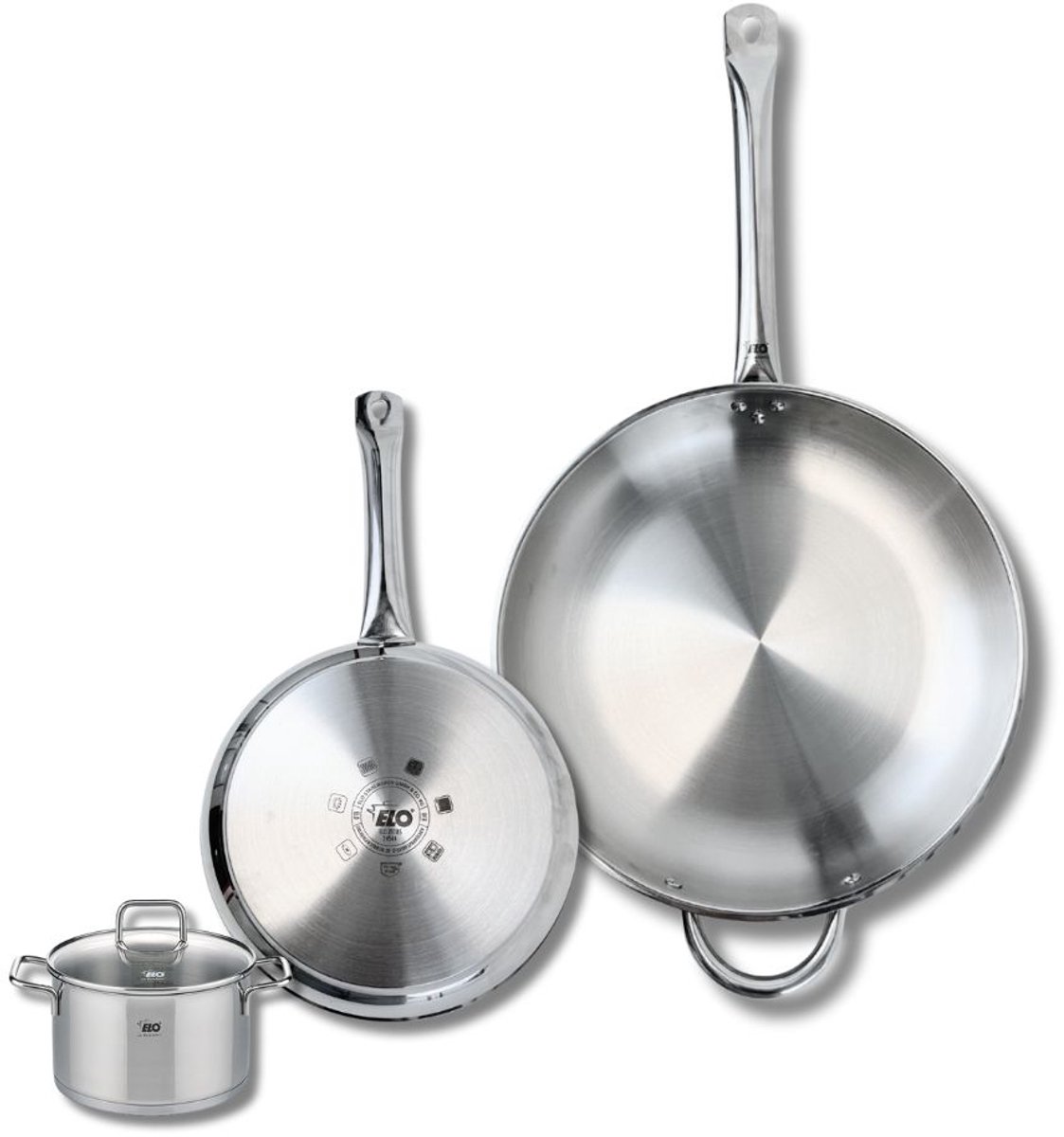 Set van 2 Koekenpannen 24 en 32 cm en 1 braadpan 12 cm Elo Profi Citrin