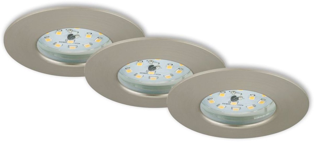 BRILONER ATTACH DIM - inbouwspots set van 3 - dimbaar -3 x LED / 5,5W 470lm - IP44 (lichtkleur: warm wit - inbouwdiepte: 30mm - inbouwmaat: 60mm - product: Ø75mm - mat nikkel
