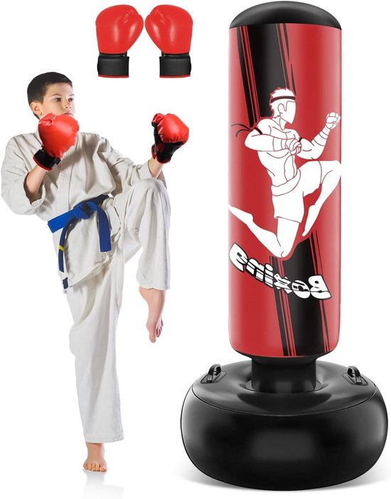 JanTeelGO Punching Bal, 120 Cm, Opblaasbare Bokszak Voor Kinderen Onmiddellijke Rebound Het Beoefenen Van Taekwondo Mma Karate Rood E Cm 674306004