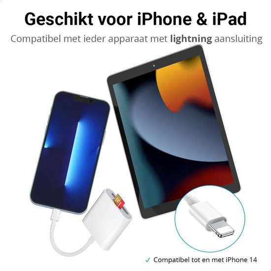 Lightning Adapter met SD-Kaartlezer | Geschikt voor Apple iPhone ...