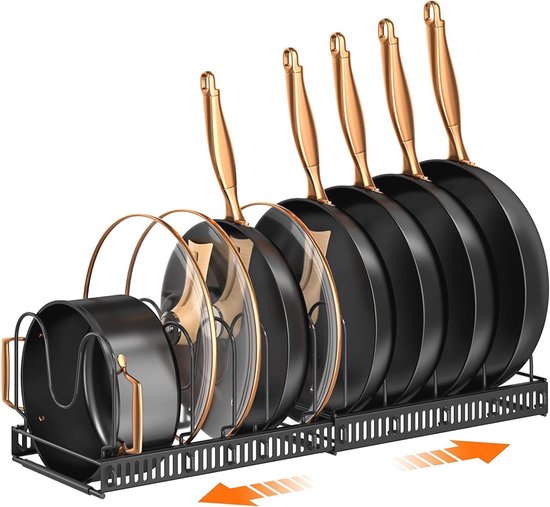 Organiseur de casseroles : CASONNIK 7 niveaux réglables et robustes pour armoire, plusieurs modes d'utilisation, support de casseroles et poêles pour comptoir de cuisine et armoire