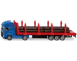 foto van SIKU 1659, Vrachtwagen voor houttransport, 1:87, metaal/kunststof, blauw/rood, incl. boomstammen