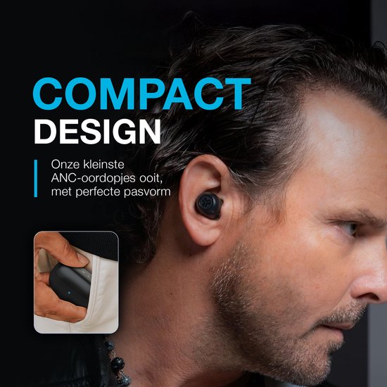 JLab Go POP ANC Draadloze Oordopjes - Noise Cancelling Oortjes - Bluetooth Multipoint - 24 uur Batterijduur - Met Microfoon - Draadloos - Geschikt voor Android en Apple - Zwart