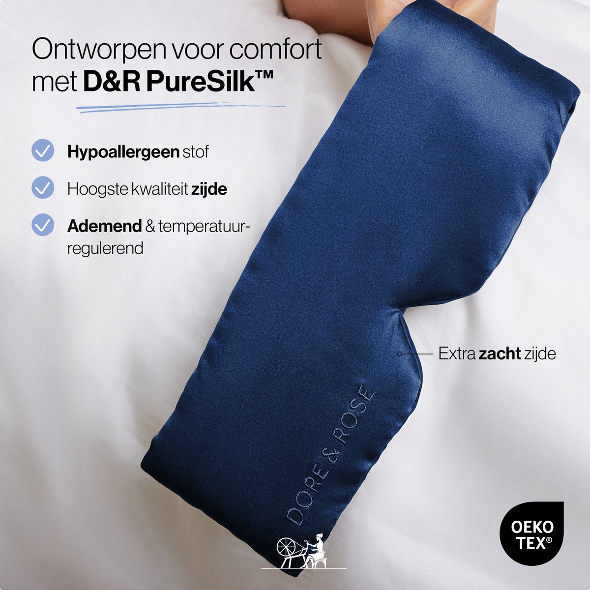 Dore & Rose - Slaapmasker - Oogmasker - Zijden Slaapmasker Voor Mannen en Vrouwen - Deep Sleep Mask - Eye Mask - Verduisterend - Wallen - Donkerblauw - Nº 65 Ciel Nocturne — afbeelding 6