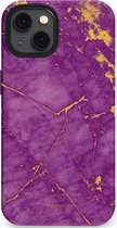 Casetastic hoesje geschikt voor Apple iPhone 13 - MagSafe - Dubbellaagse bescherming - Paarse Marmer - Fashion Case - Lavendel Goud