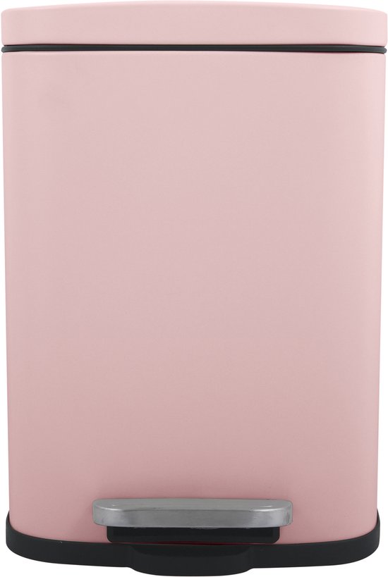 Spirella Poubelle à pédale Venice - rose clair - 5 litres - métal - L21 x H30 cm - fermeture soft- WC/salle de bain