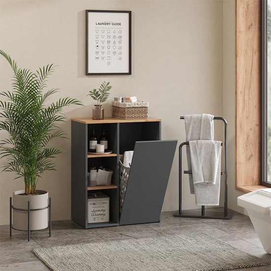 Meuble de salle de bain Vicco Viktor – 68 x 88,2 cm avec compartiments ouverts Anthracite/chêne doré