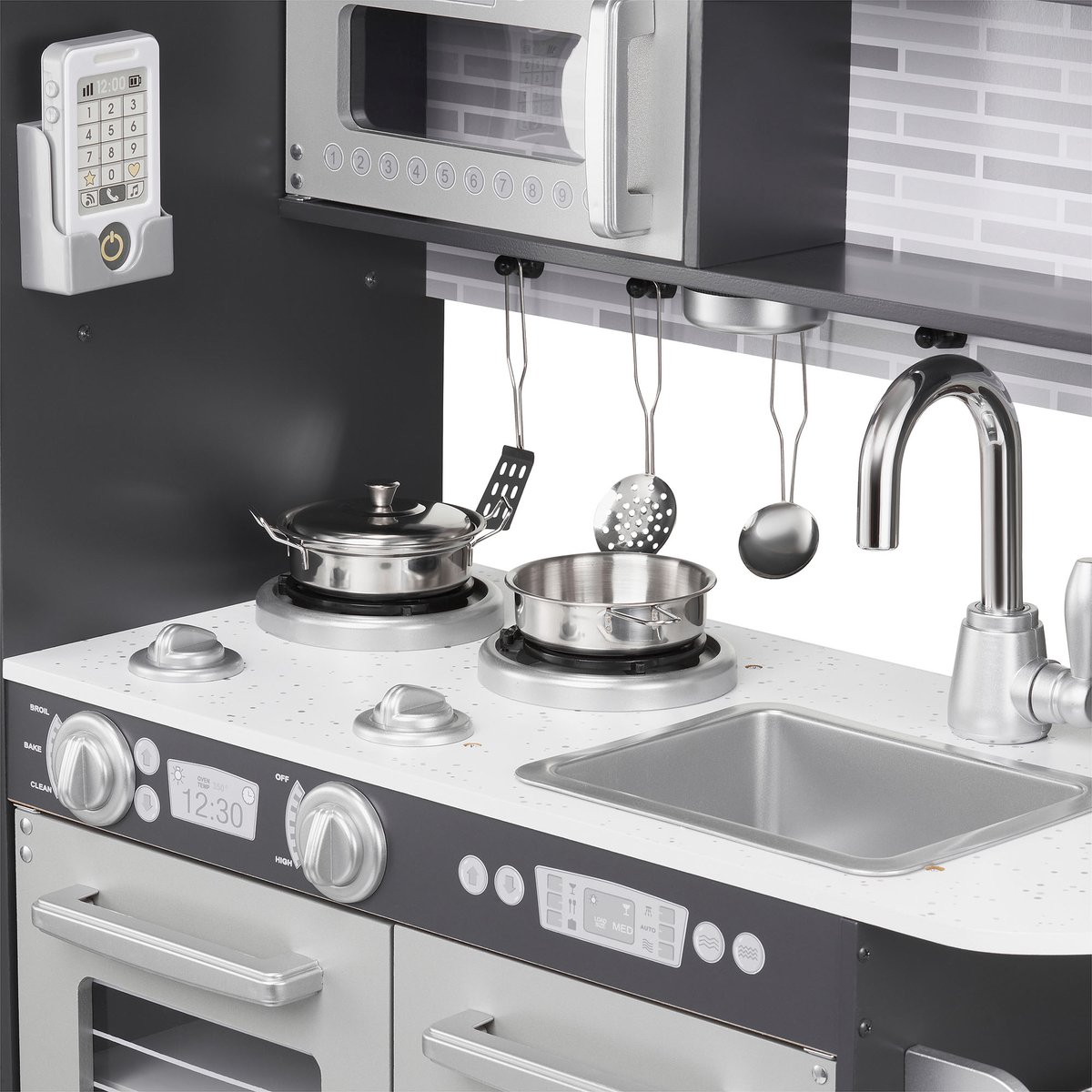 Keukentje Mamabrum XL Speelgoed houten speel keuken kinderkeukentje Speelkeuken eten speelgoedkeukentje Met accesoires pannen keukengerei set speelkeukentjes en toebehoren koken keukenschort keukenset kinderen voor ook 2 jaar, Hout, Grijs — afbeelding 5